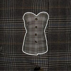 Zara Black and Gray Plaid Blouse